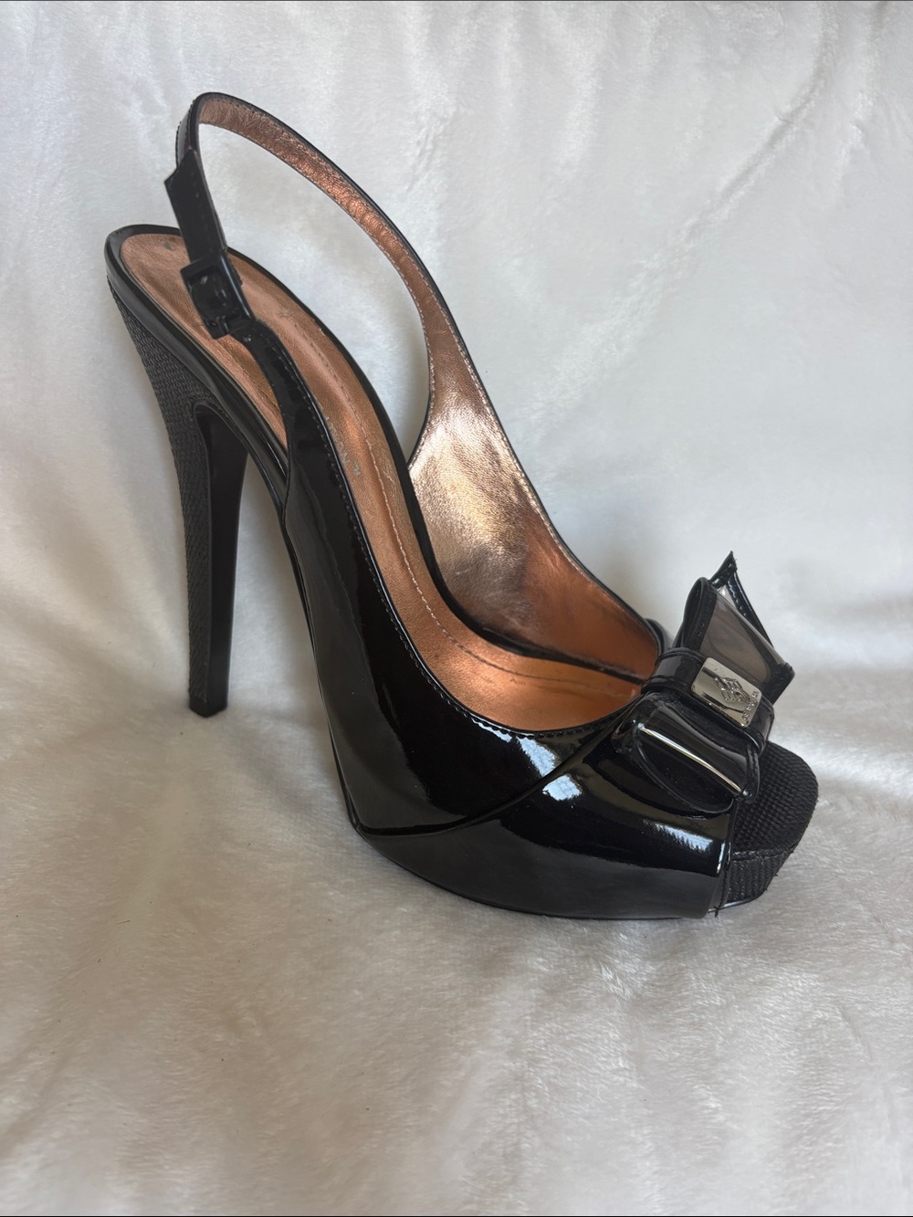 BCBGeneration Black Patent Peep-Toe platform heels